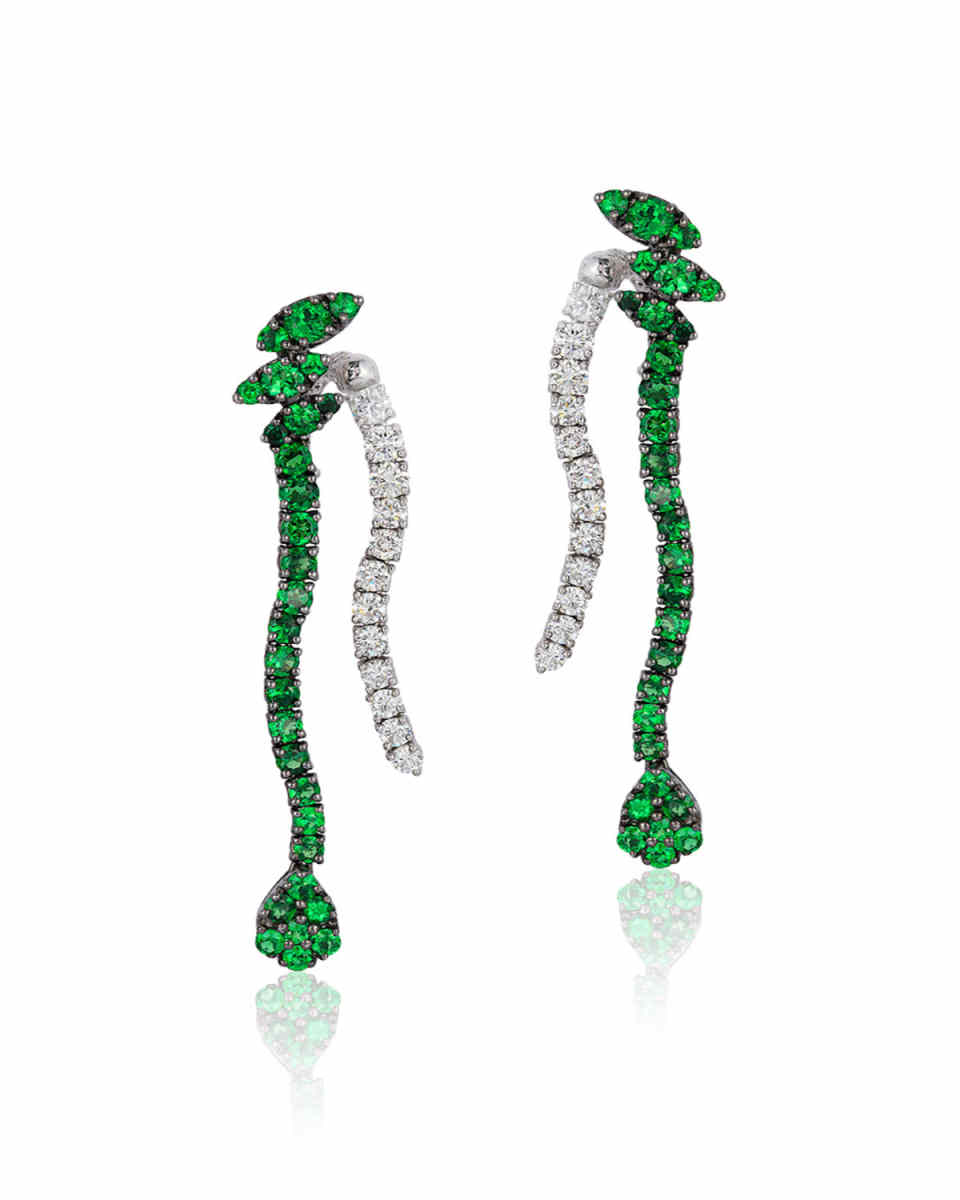 18K White Gold Tsavorite and Diamond Earrings
